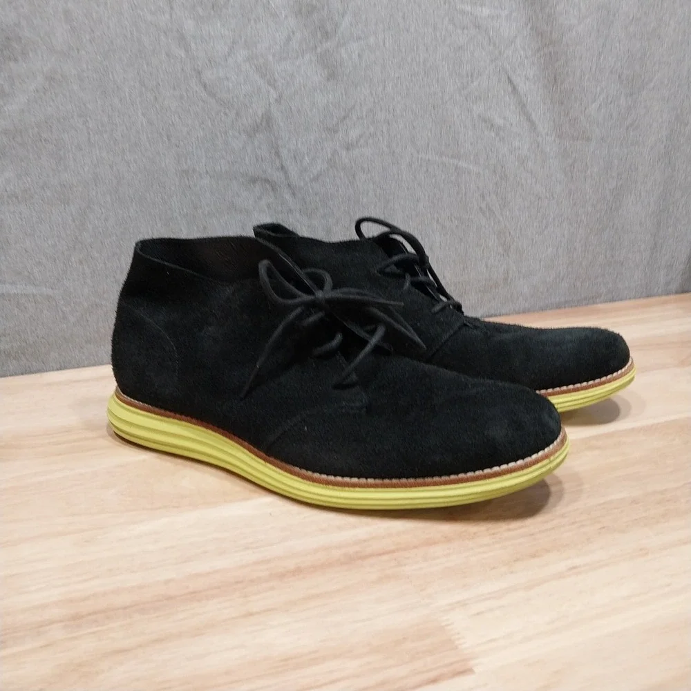 Cole Haan LunarGrand Chukka Boots Suede Mens C11185 9.5 Black Neon Yellow